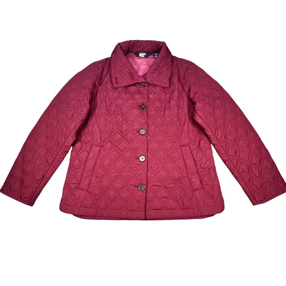Lands End Berry Red Quilted Primaloft Button Front Jacket Women Size S
